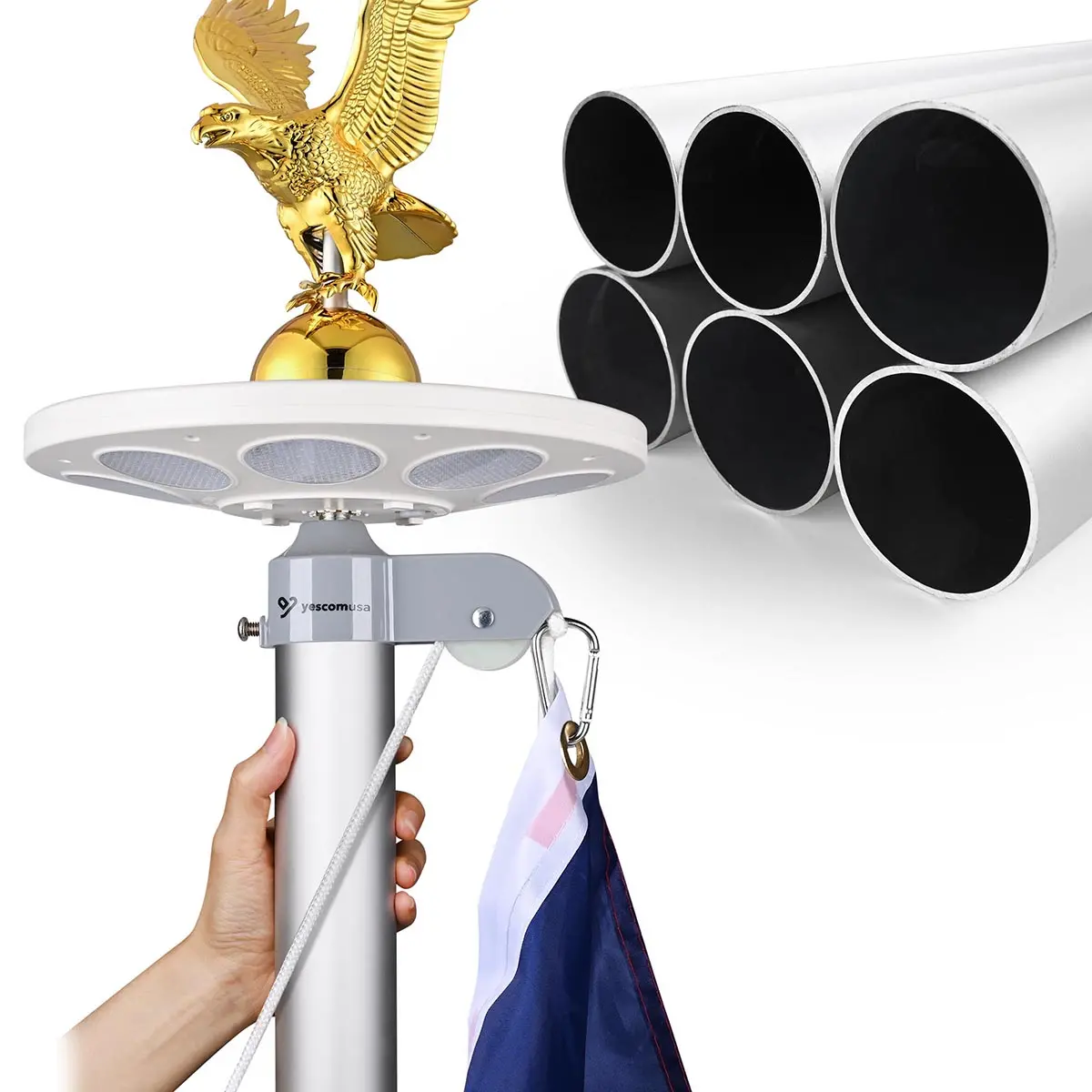 Yescom Bravery Flag Pole With Light & Regal Eagle 13Gauge(20Ft,25Ft,30Ft Options) 5