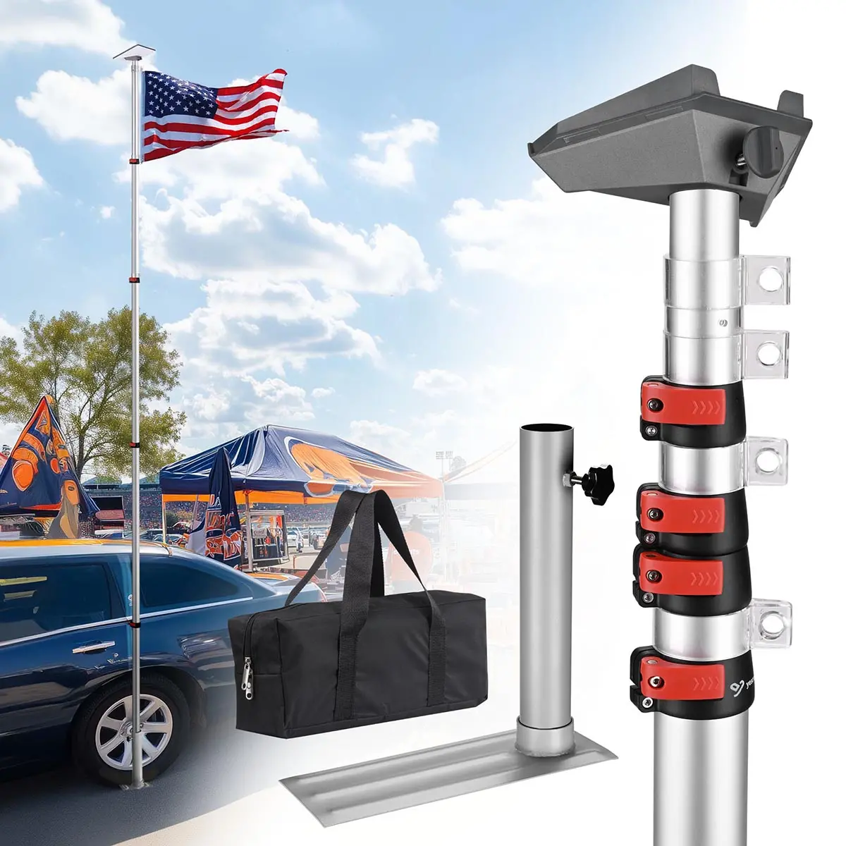 Yescom Starlink Mini Pole Mount D2.75" With Tire Mount(14'-30' Options) 1