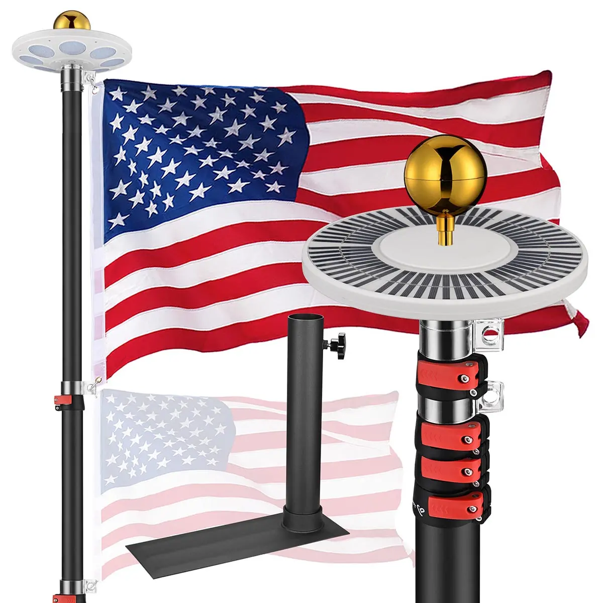 Yescom Ez Go Telescopic Flagpole With Light & Tire Mount 1