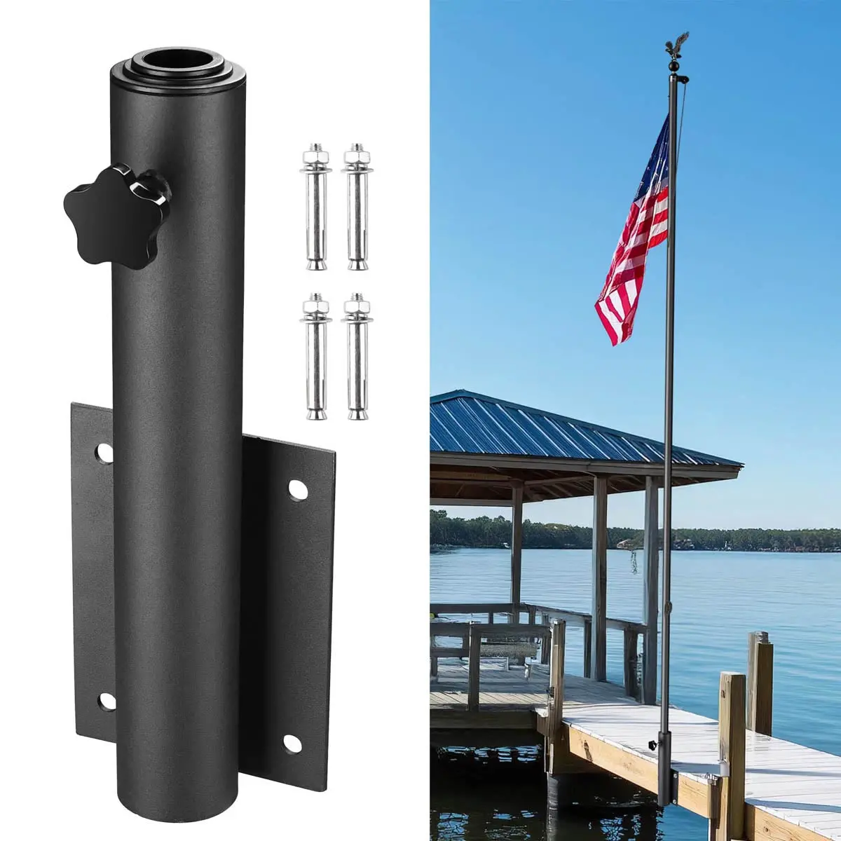 Yescom Vertical Flagpole Dock Mount Holder D1" To 2 3/8" 1