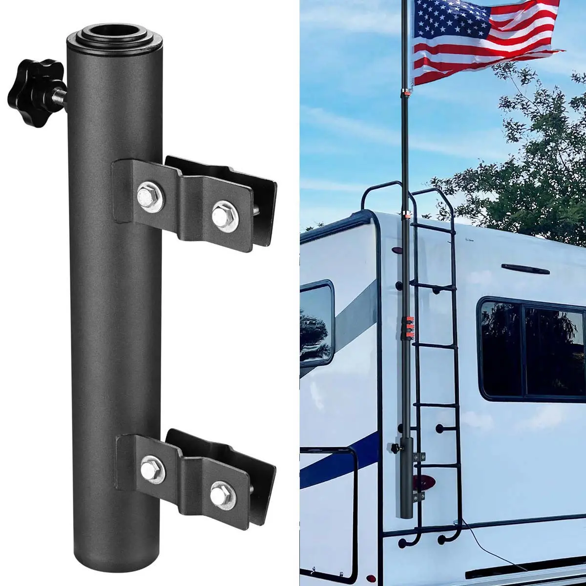 Yescom Rv Ladder Mounted Flagpole Holder For 1" To 2 3/8" Pole 1