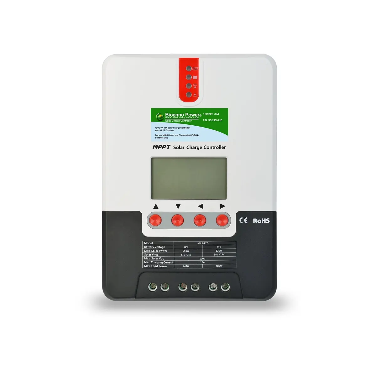 12V/24V, 30A Solar Charge Controller (Mppt) For Lifepo4 Batteries (Sc-122430Ne) 1