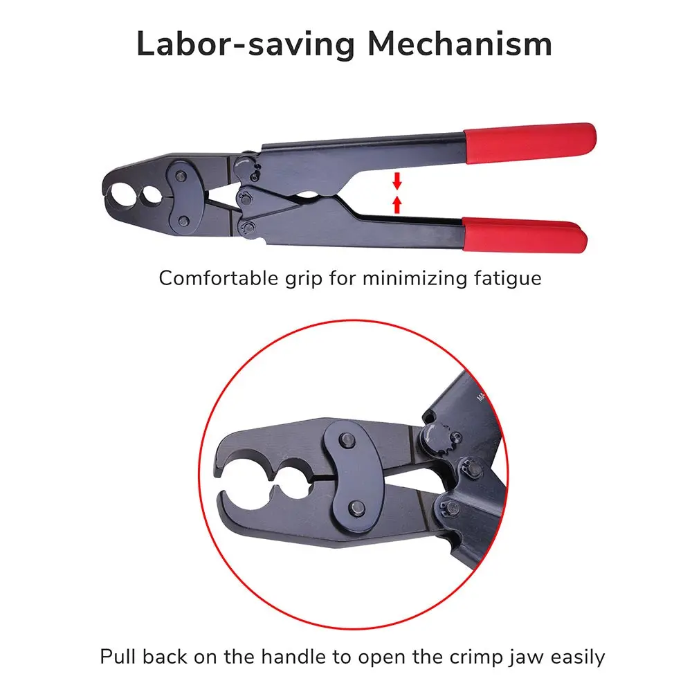 Yescom Pex Crimp Tool Ring Crimper W/ Gauge 1/2" 3/4" Red 2