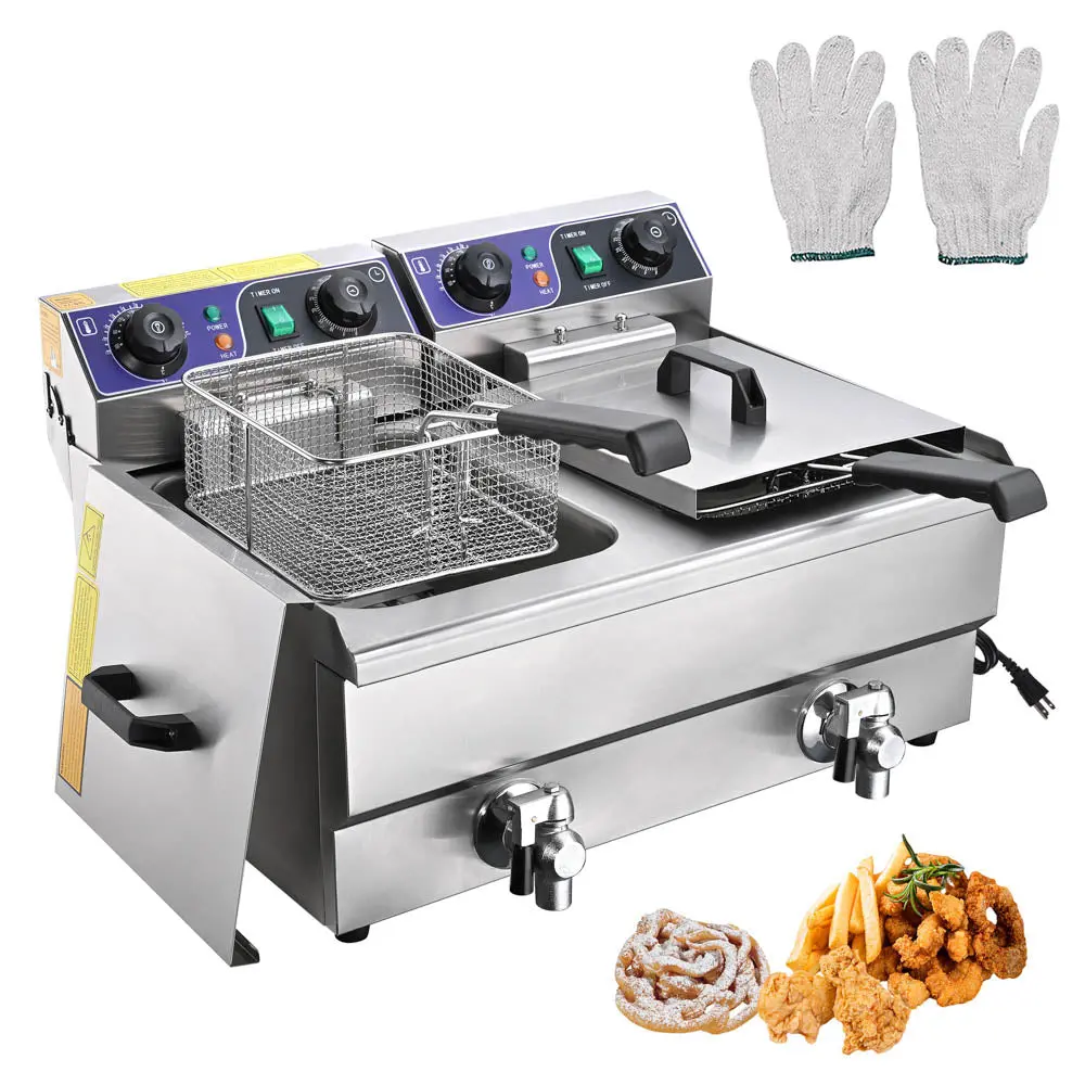 Yescom Electric Deep Fryer Drain Timer 20L 2-Tank Stainless Steel 1