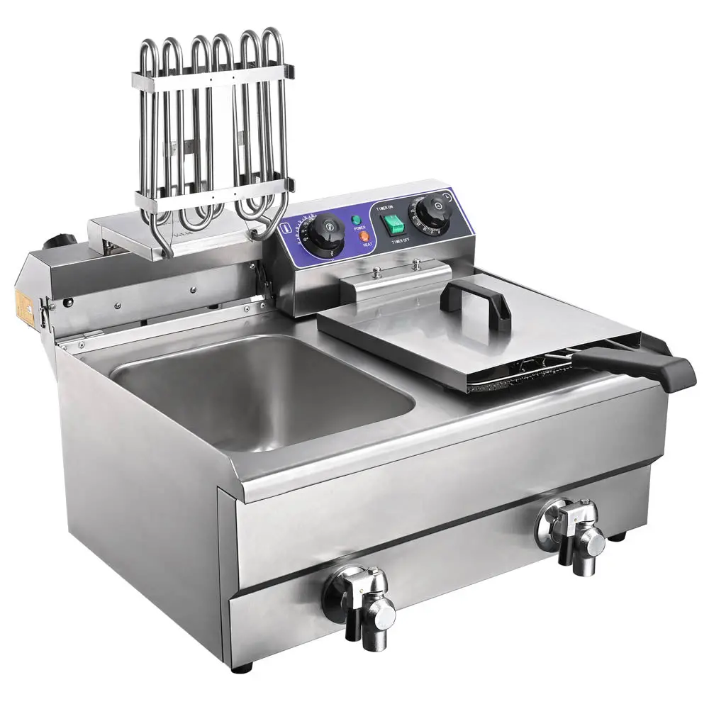 Yescom Electric Deep Fryer Drain Timer 20L 2-Tank Stainless Steel 2