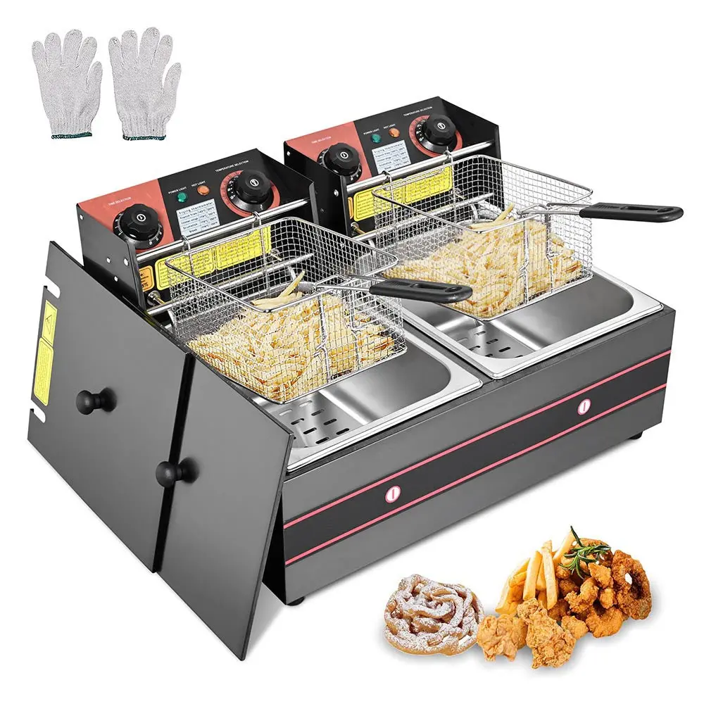 Yescom Electric Fryer Deep Fat Fryer (2X) 12L Frying Baskets 110V 5000W 1