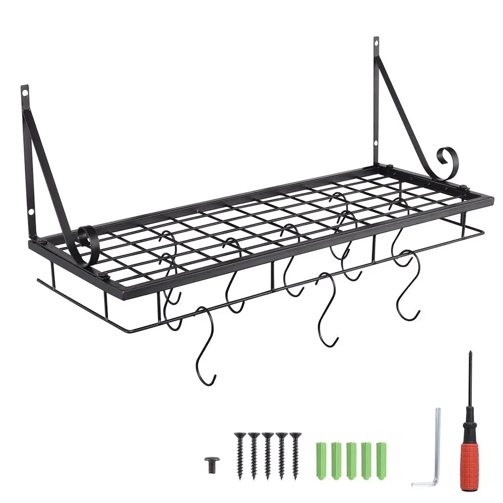 Yescom Wall Mounted Pots And Pans Rack 24 Inch W/ 10-Hook 1
