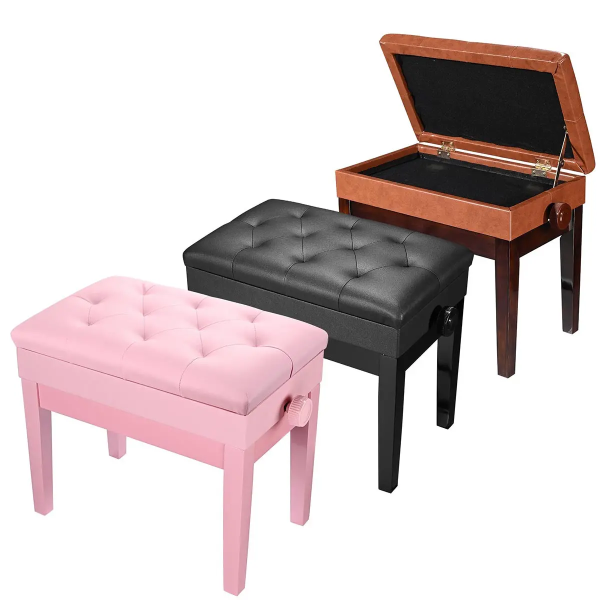 Yescom Piano Bench Leather Seat Adjustable-Height W/ Storage 1