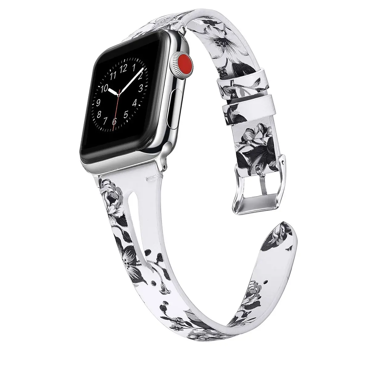 Soft Slim Leather Floral White Band For Apple Watch 1