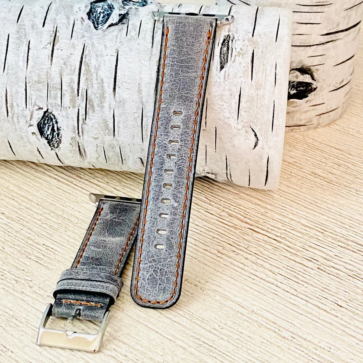 Gray Crackle Rugged Leather Band For Apple Watch 1