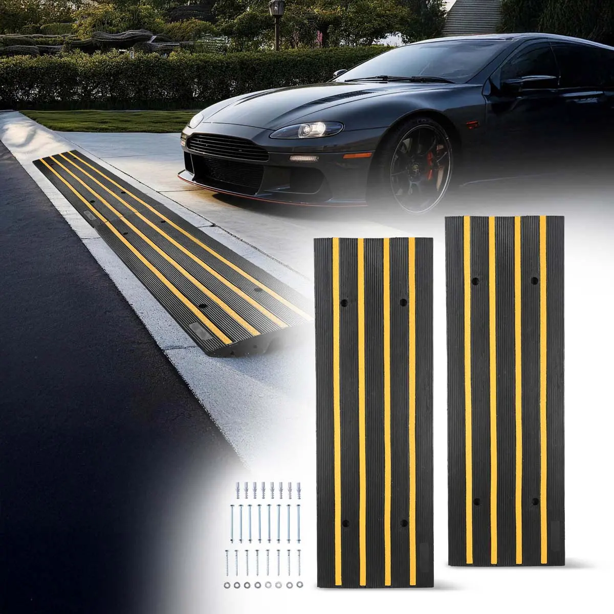 Yescom Driveway Curb Ramps For Lowered Cars 2.6In Rise 1