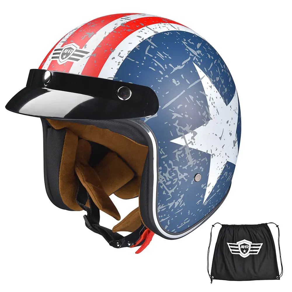 Ahr Dot Motorcycle Helmet Open Face With Visor American Flag 1