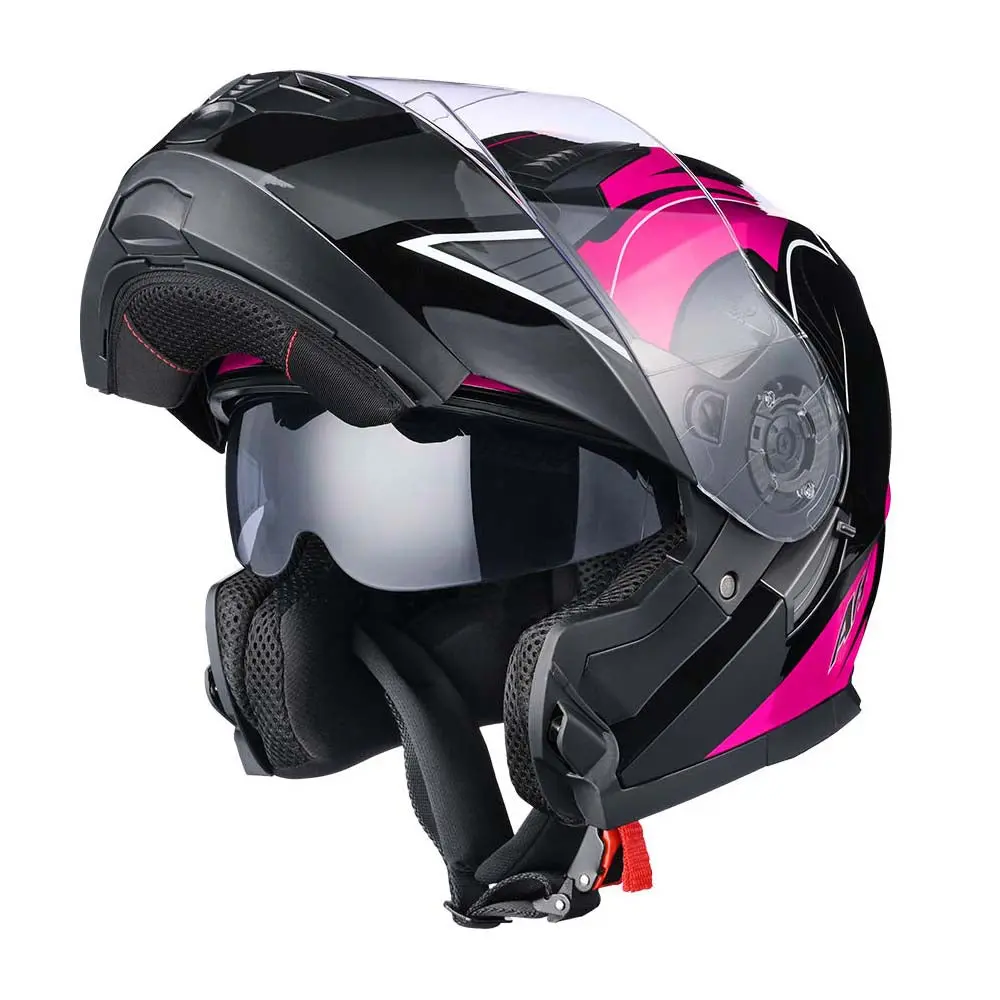 Ahr Run-M3 Modular Helmet Flip Up Dot 2-Visors Black Pink 1