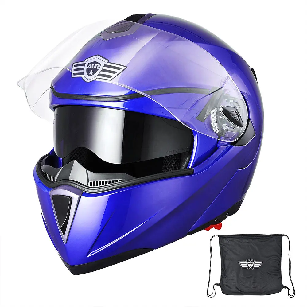 Ahr Modular Helmet Flip Up Full Face Dual Visors Dot Blue 1