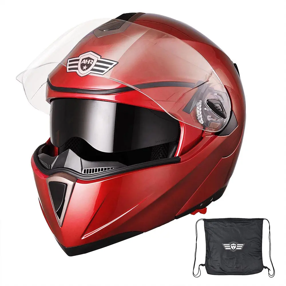 Ahr Modular Helmet Flip Up Full Face Dual Visors Dot Red 1