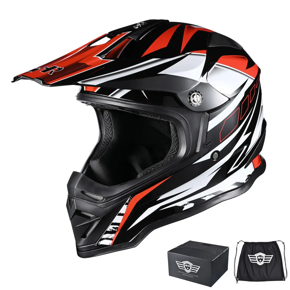 Ahr Dot Dirt Bike Motocross Helmet Black Red 2