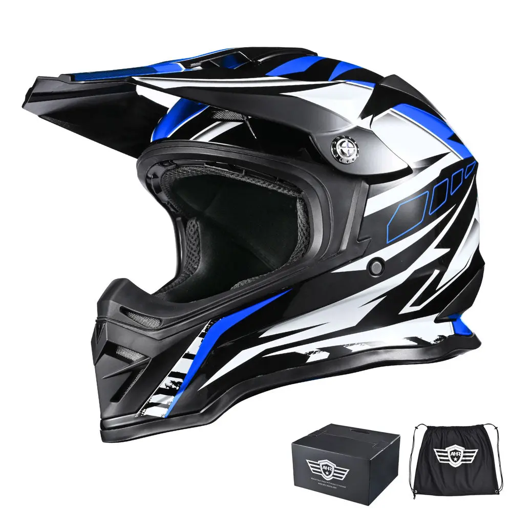 Ahr Dot Dirt Bike Motocross Helmet Black Blue 1