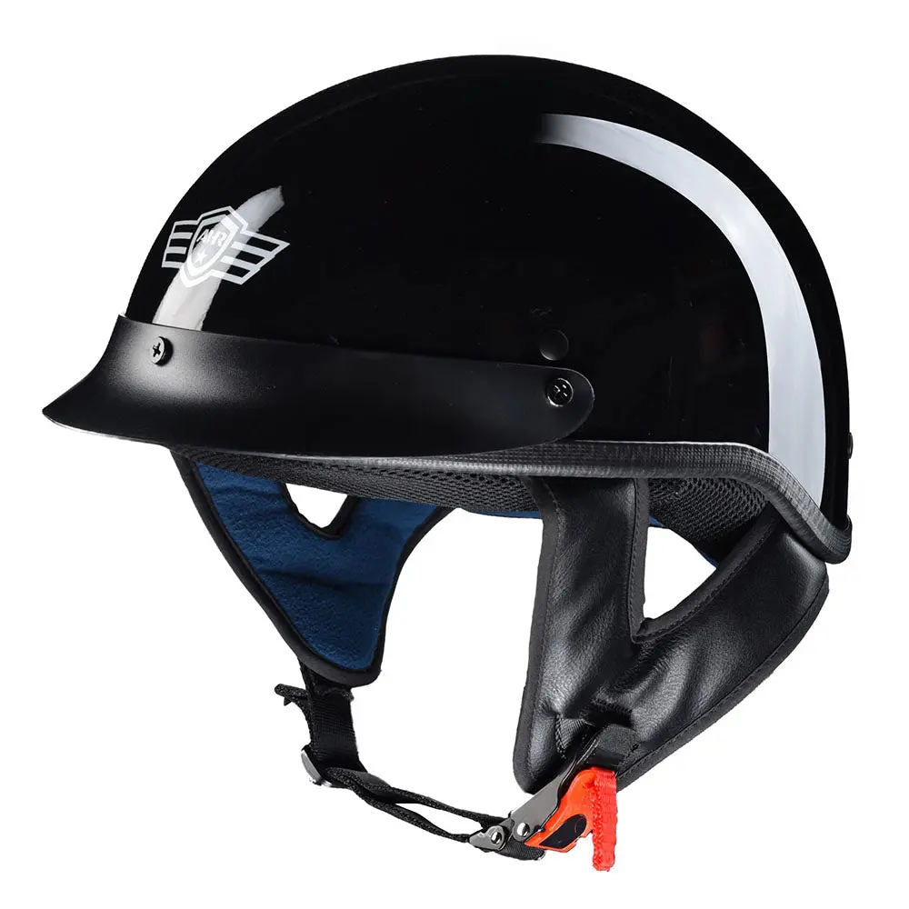 Ahr Run-C Half Helmet Glossy Black Chopper Motorcycle Helmet Dot 1