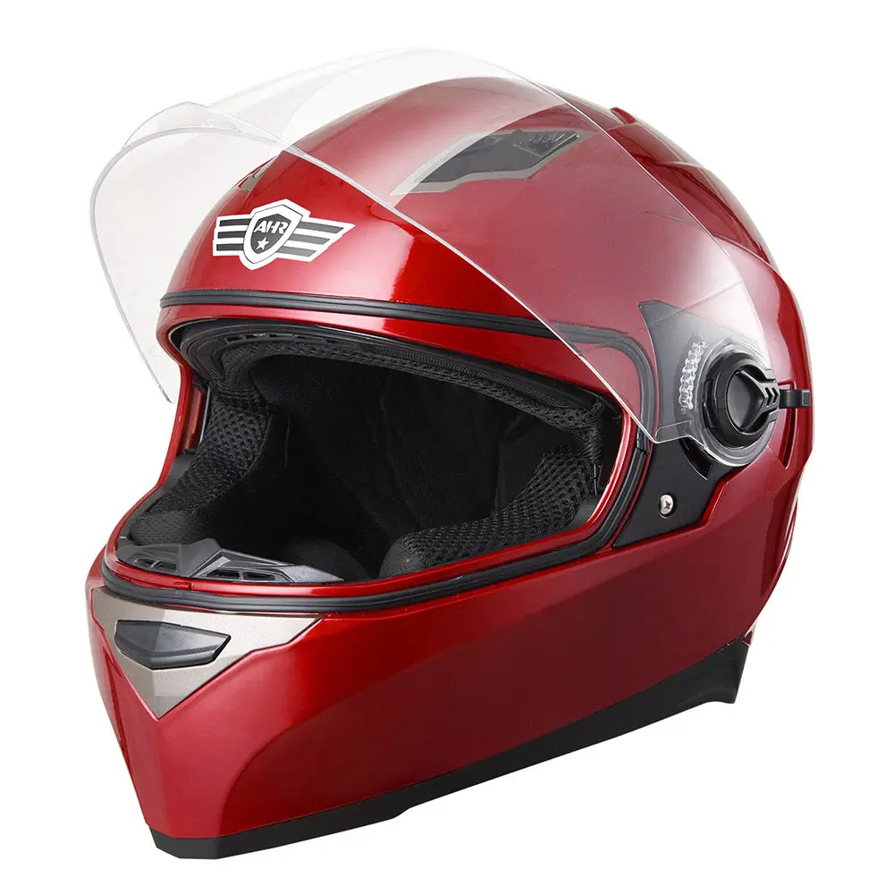 Ahr Dot Motorcycle Helmet Full Face Dual Visors Red 1