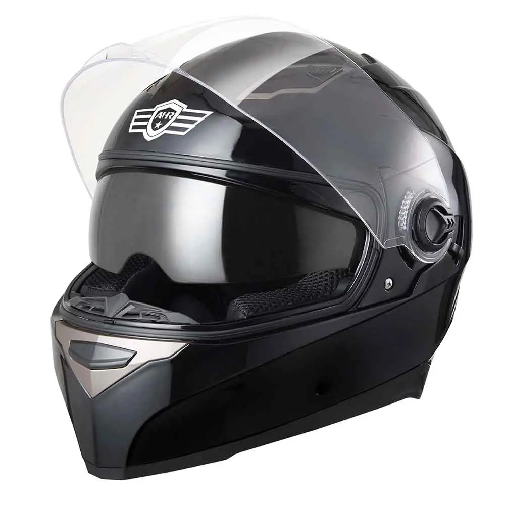 Ahr Dot Motorcycle Helmet Full Face Dual Visors Black 1