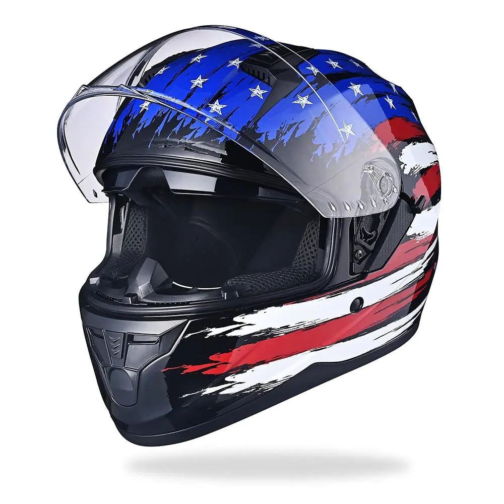 Ahr Run-F Dot Full Face Helmet Dual Visor Flag 1