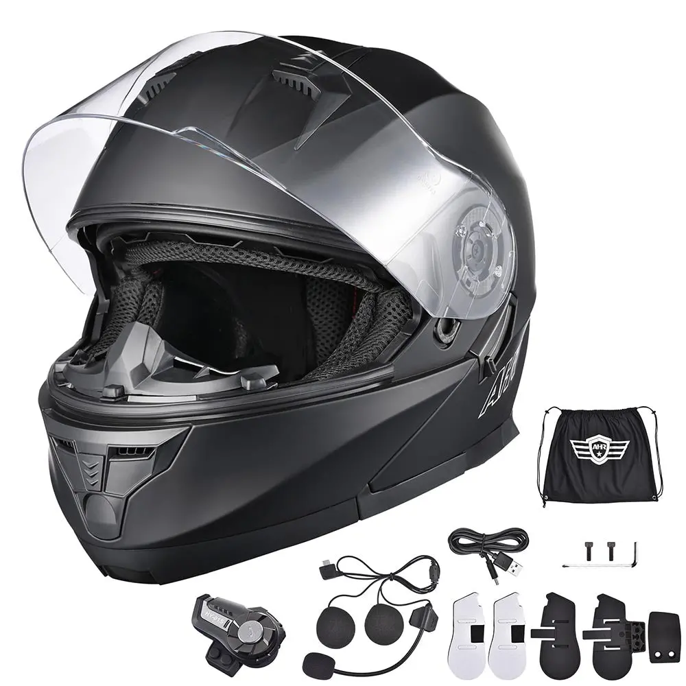 Ahr Run-M3 Modular Helmet W/ Bluetooth Flip Up Dot Matte Black 1