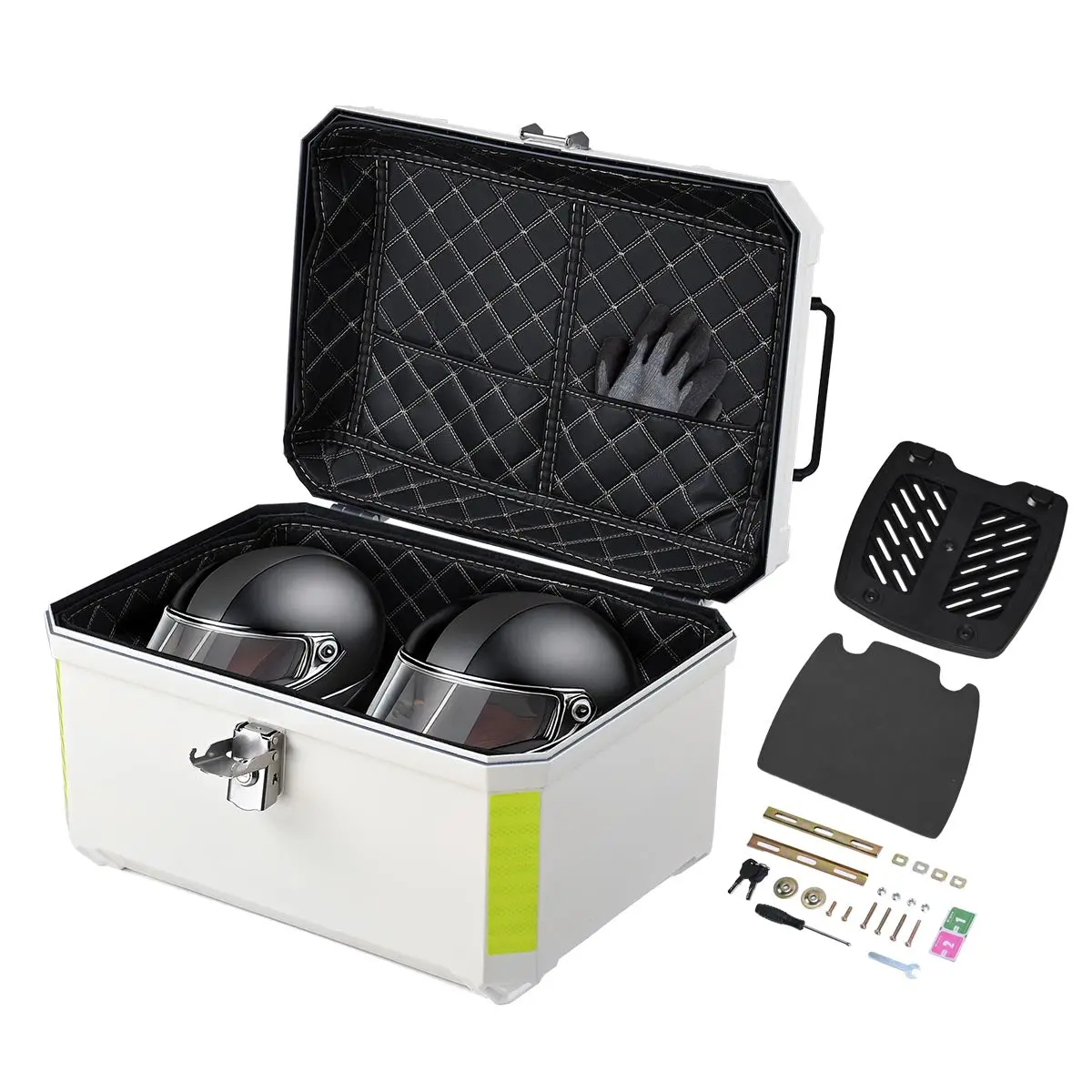 Yescom White Motorcycle Trunk Box With Backrest Scooter Tour Pack 1