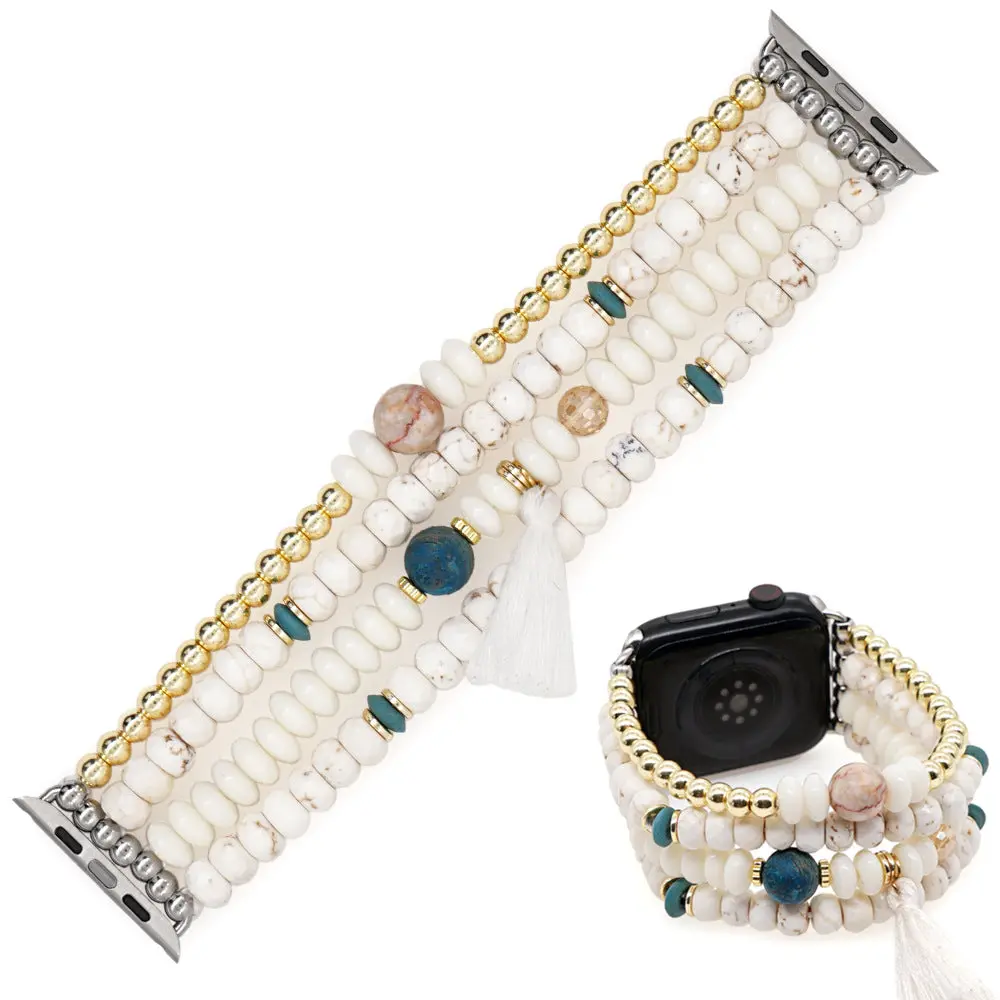 Ivory Beaded Tassel Heishi Bracelet Band For Apple Watch 1