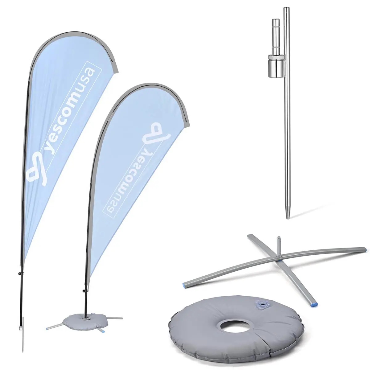 Yescom Teardrop Flag Pole Kit - 10 Sets, Base Type Options 1