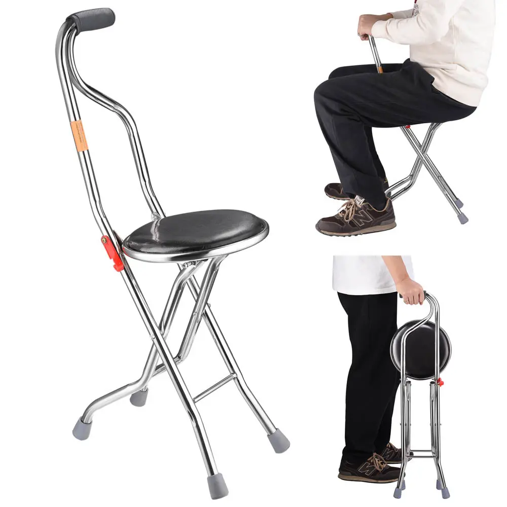 Yescom Medical Folding Walking Cane W/ Seat Lightweight Stool 1