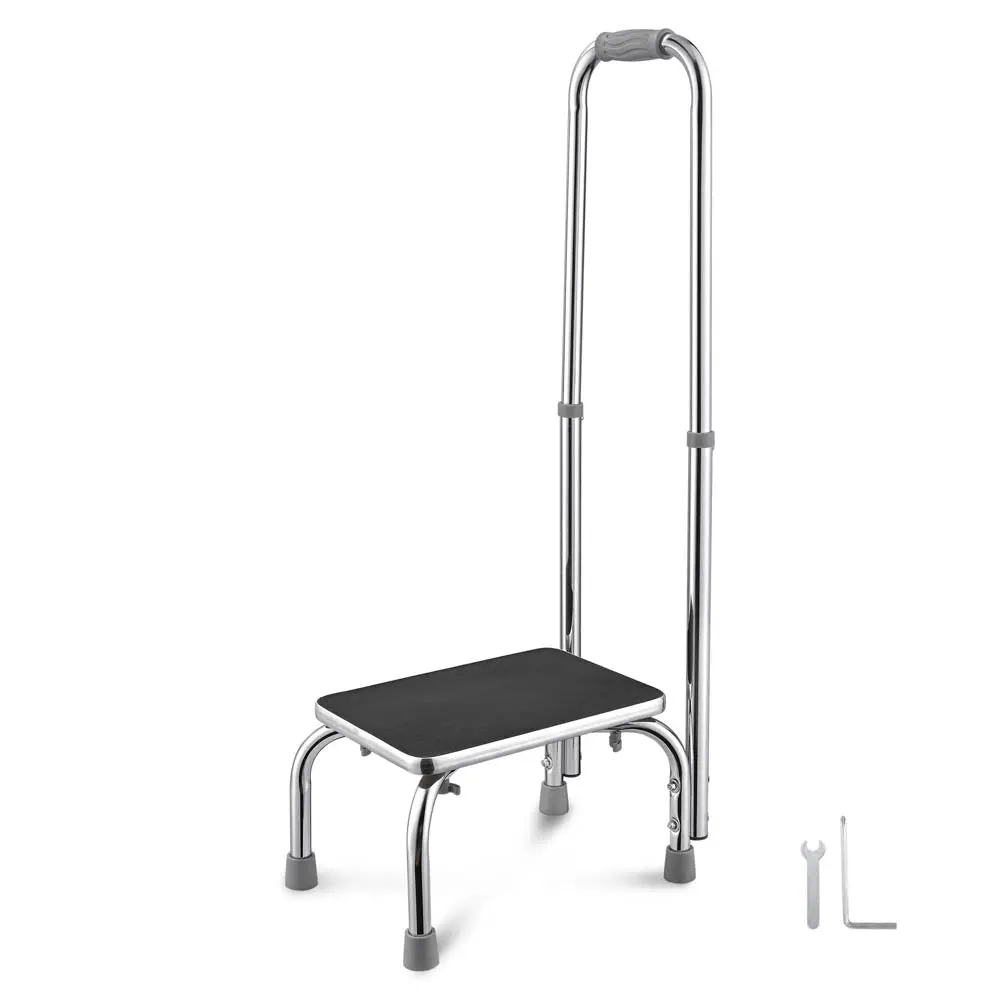 Yescom Medical Single Step Stool Footstool Chrome Steel W/ Handrail 1