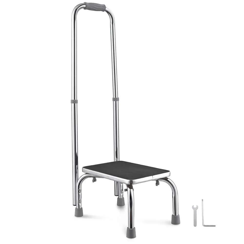 Yescom Medical Single Step Stool Footstool Chrome Steel W/ Handrail 1