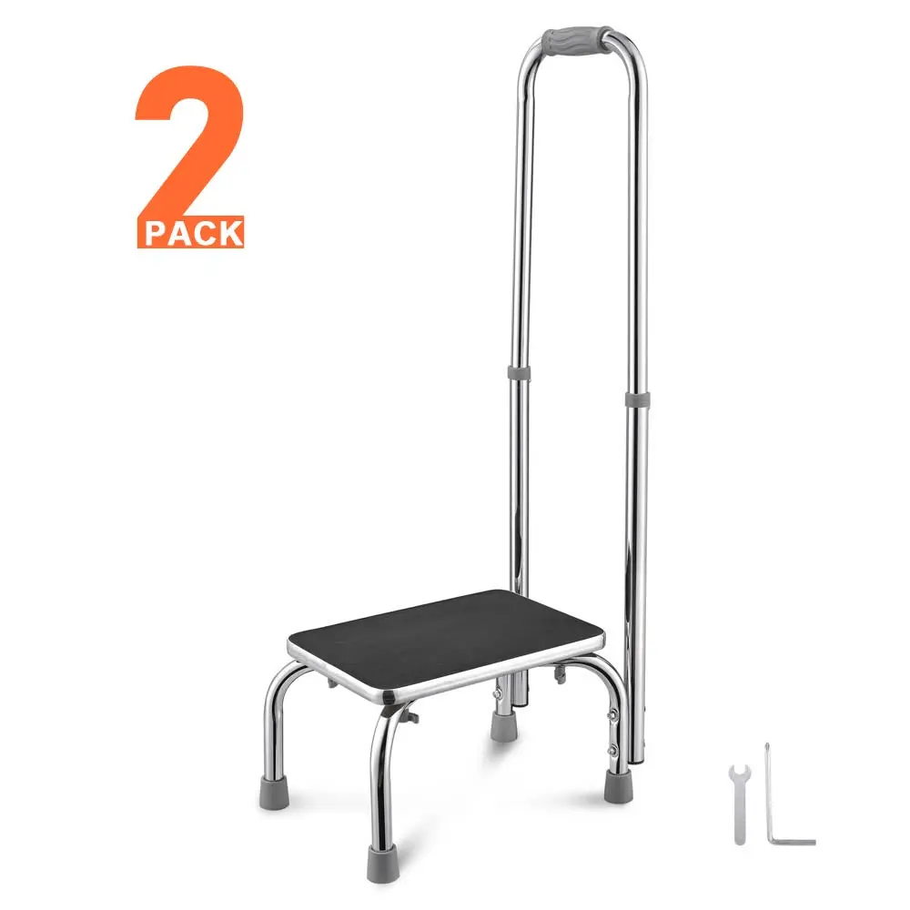 Yescom Medical Single Step Stool Footstool Chrome Steel W/ Handrail 2