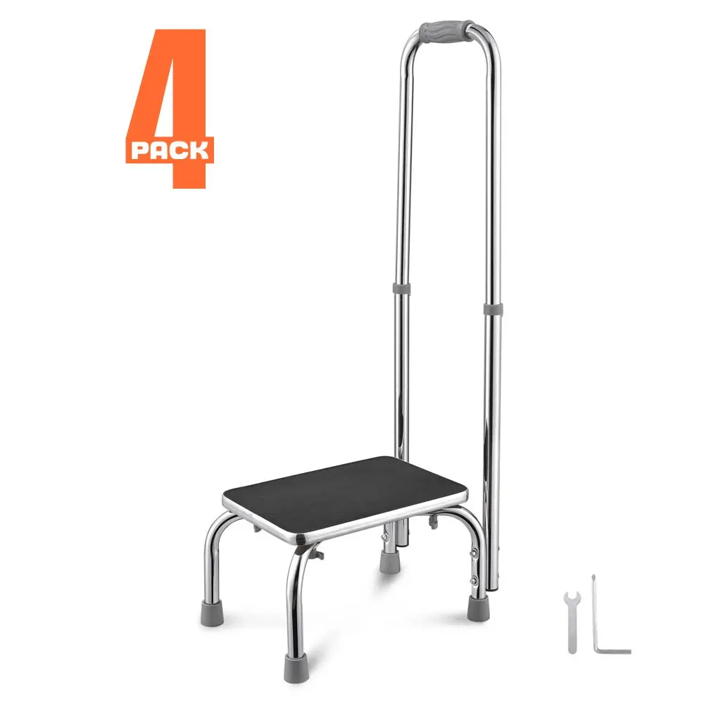 Yescom Medical Single Step Stool Footstool Chrome Steel W/ Handrail 3