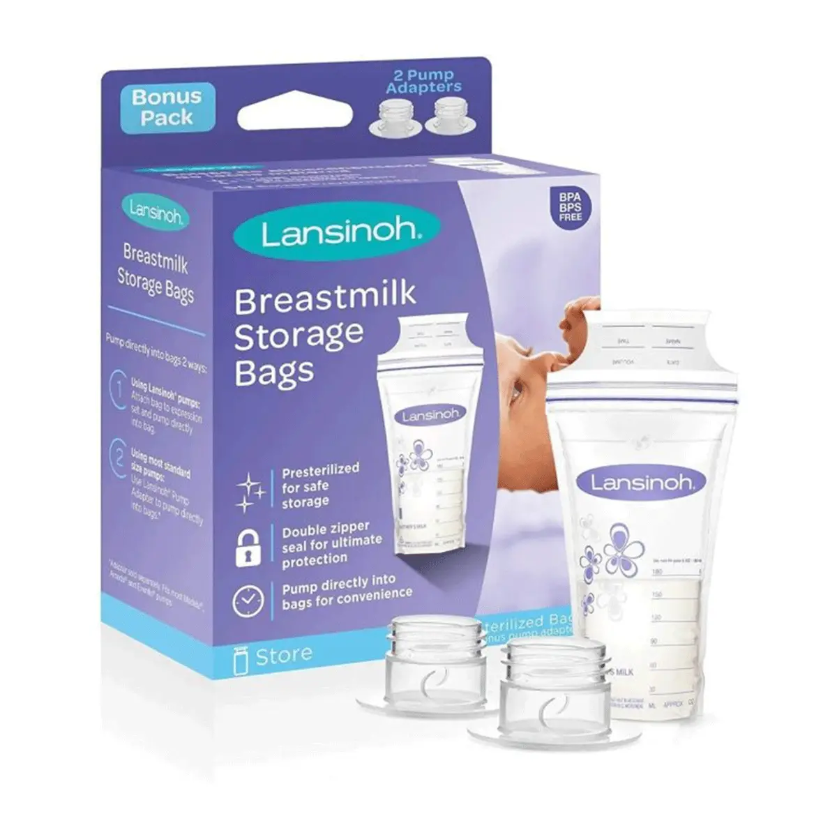 Set De 50 Bolsas Almacenadoras + Adaptador De Extractor Lansinoh 1