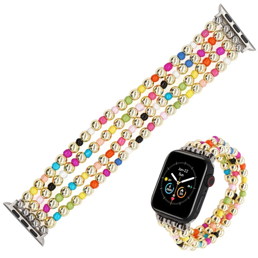 Golden Beaded Rainbow Heishi Bracelet Band For Apple Watch 1