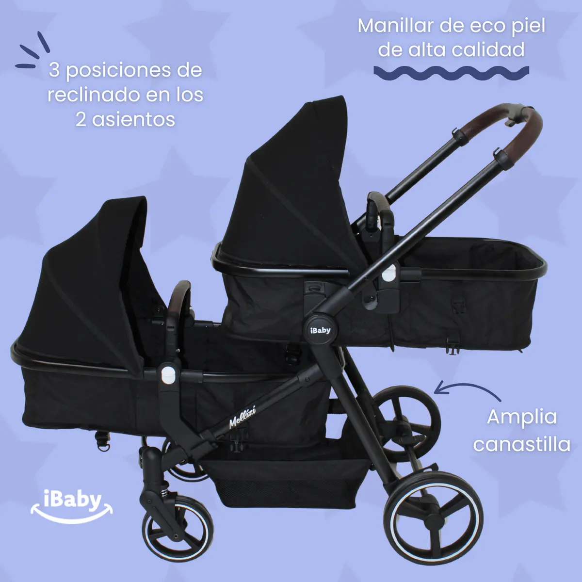 Carriola Gemelar Premium Ibaby Mellizi Posiciones Multiples 3