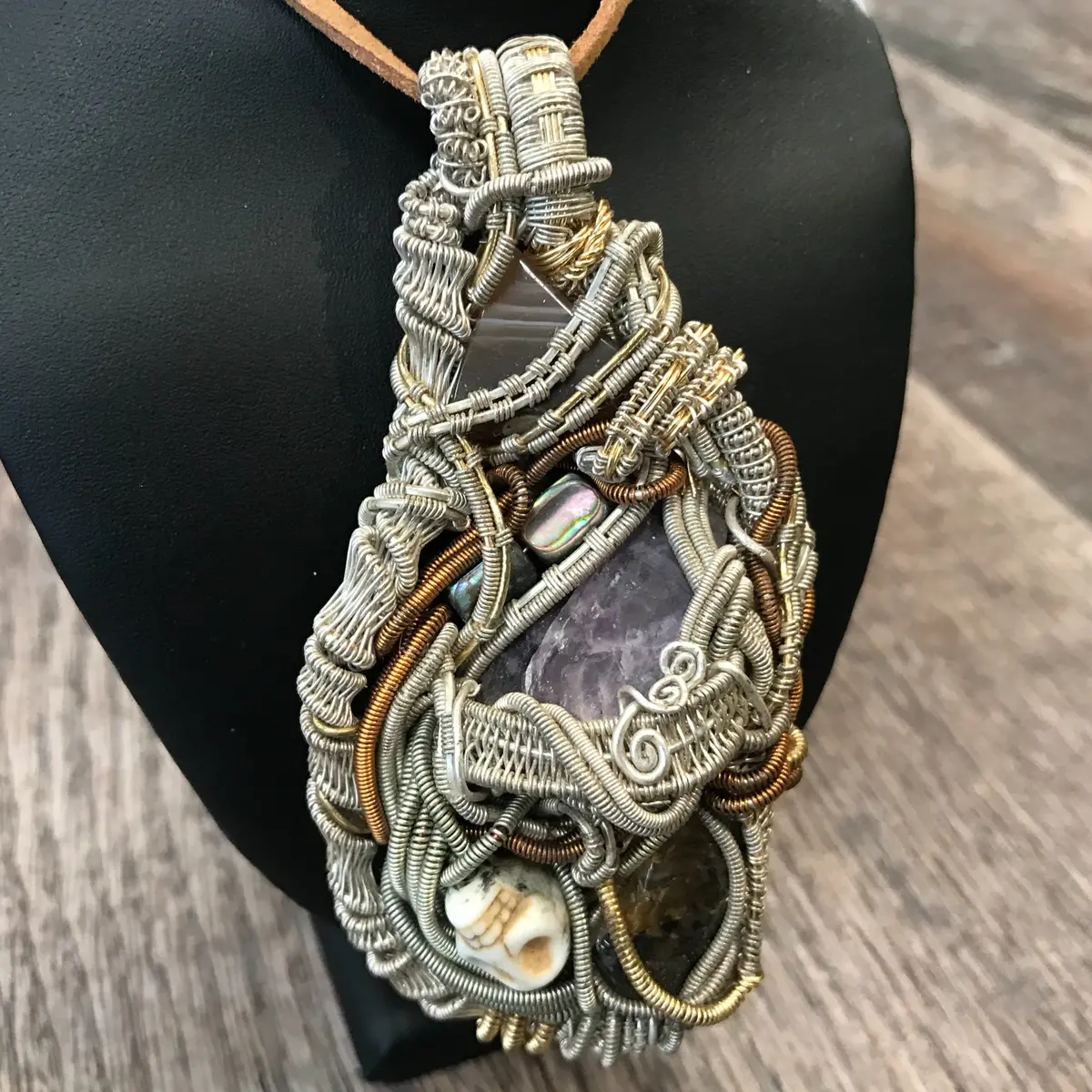 Sebastian Martinez Wire Wrapped Crystals & Skull Pendant 1