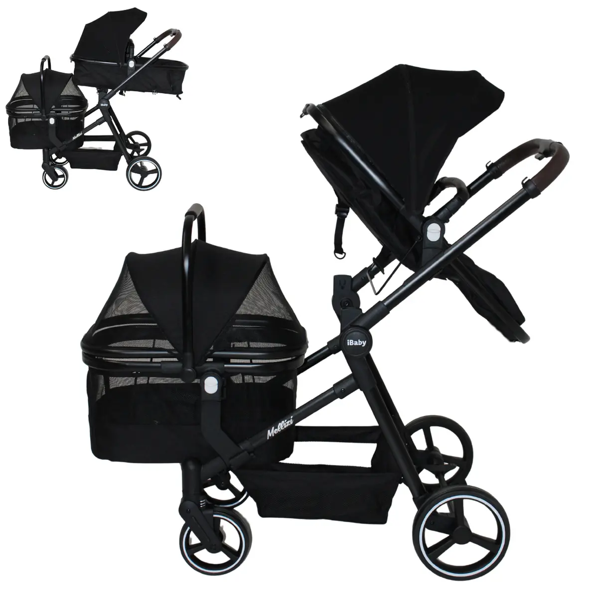 Carriola Doble Ibaby Mellizi Asiento Bambineto Y Canasta Pet 1