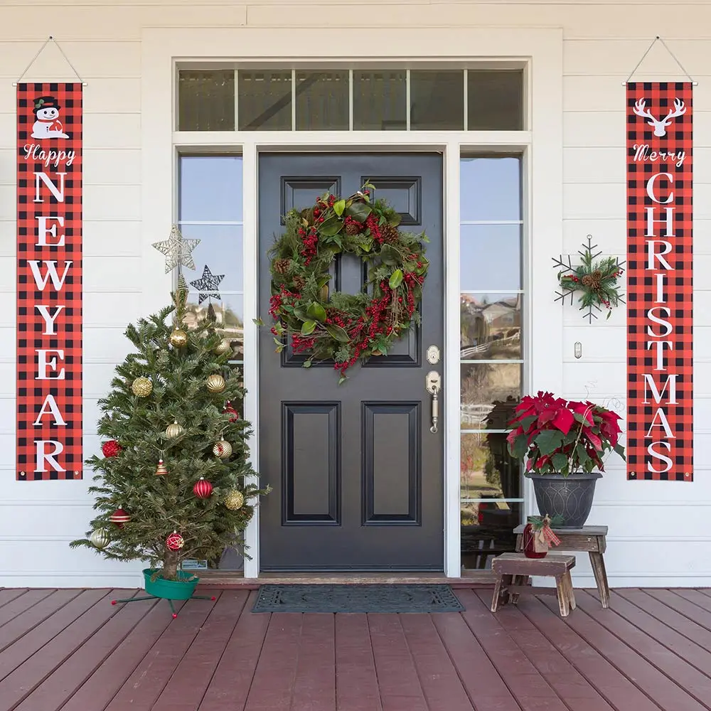 Yescom Christmas Sign Happy New Year Door Welcome Sign Set Of 2 1