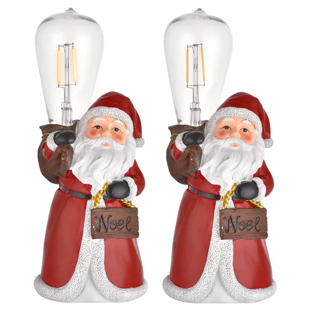 Yescom Set(2)Pre-Lit Christmas Figurine Resin Santa Claus Carry Edison Bulb 1