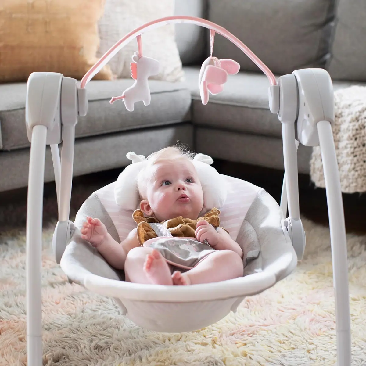 Ingenuity - Columpio Portátil Comfort 2 Go Flora Compact Con Truespeed 2