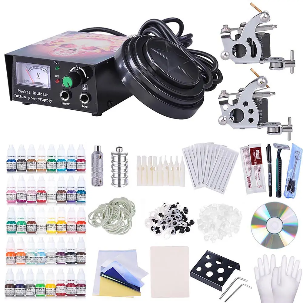 Yescom 2 Tattoo Machine Kit W/ Lcd Power Supply 40 Color Inks 1