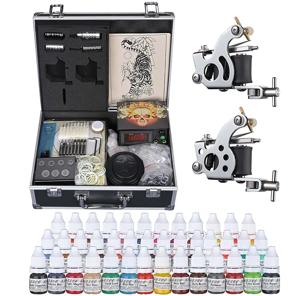 Yescom 2 Tattoo Guns Machine Kit W/ Lcd Power Supply 40 Color Inks & Case 1
