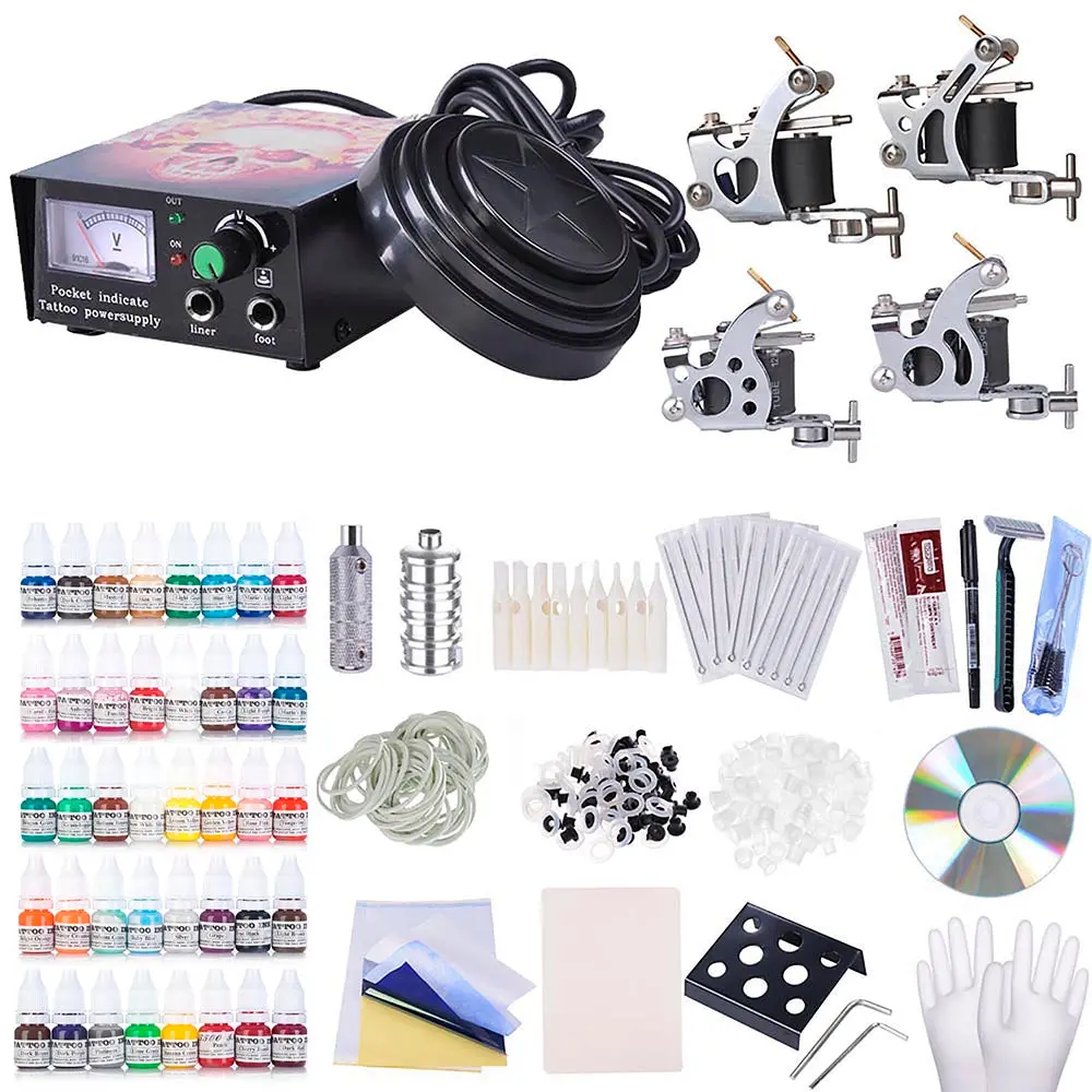 Yescom 4 Tattoo Machine Kit W/ Lcd Power Supply 40 Color Inks 1