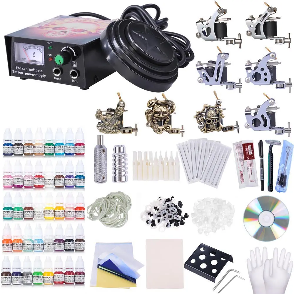 Yescom 8 Tattoo Machine Kit W/ Lcd Power Supply 40 Color Inks 1