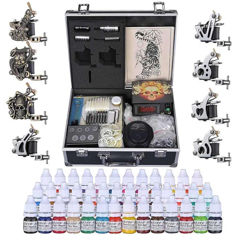 Yescom 8 Tattoo Machine Kit W/ Lcd Power Supply 40 Color Inks & Case 1