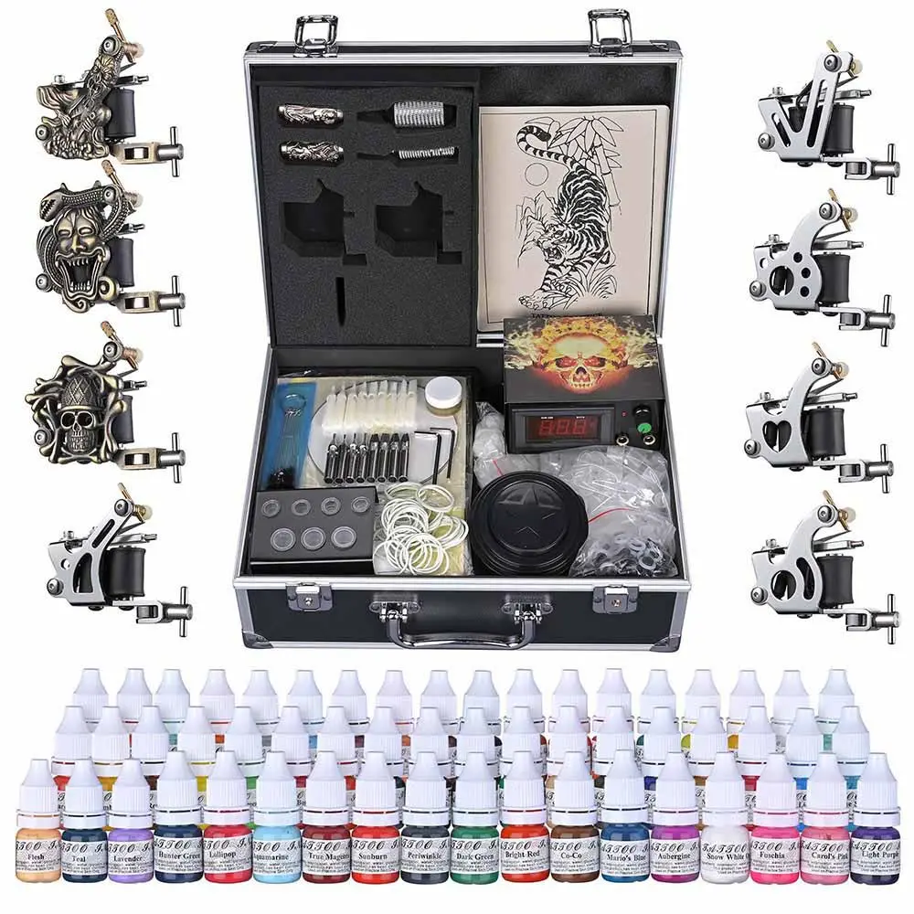 Yescom 8 Tattoo Machine Kit W/ Lcd Power Supply 54 Color Inks & Case 1