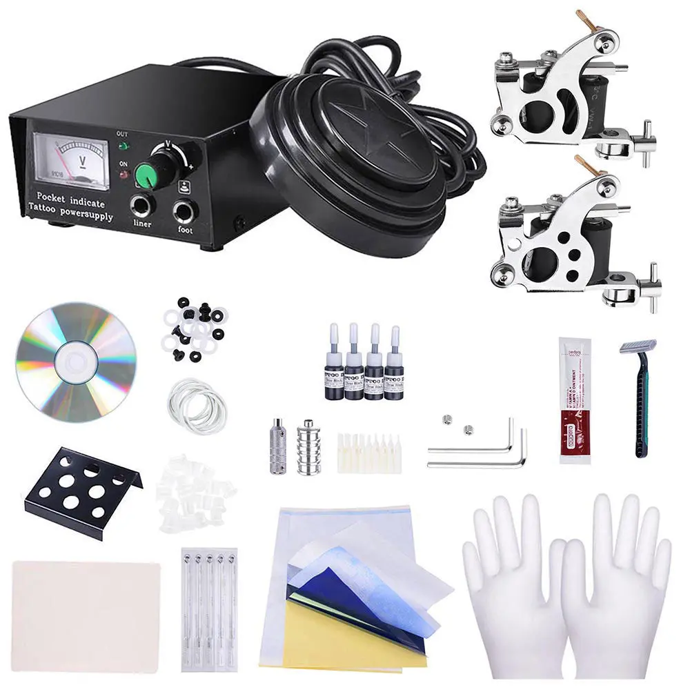 Yescom 2 Tattoo Machine Kit W/ Power Supply 4 Inks 1