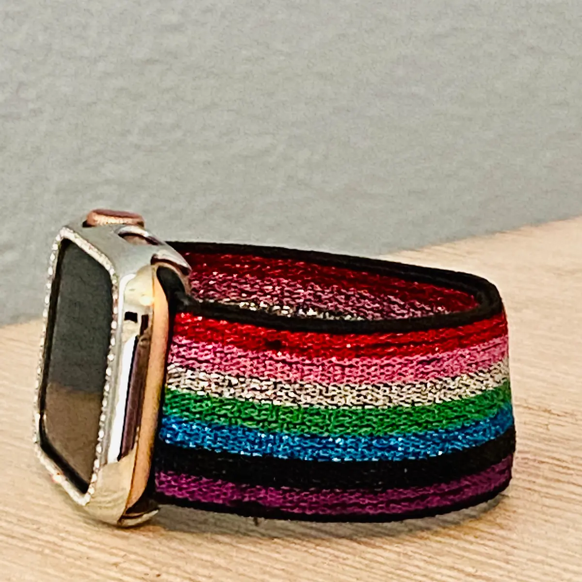 Stretchable Elastic Shimmering Rainbow Print Band For Apple Watch 1